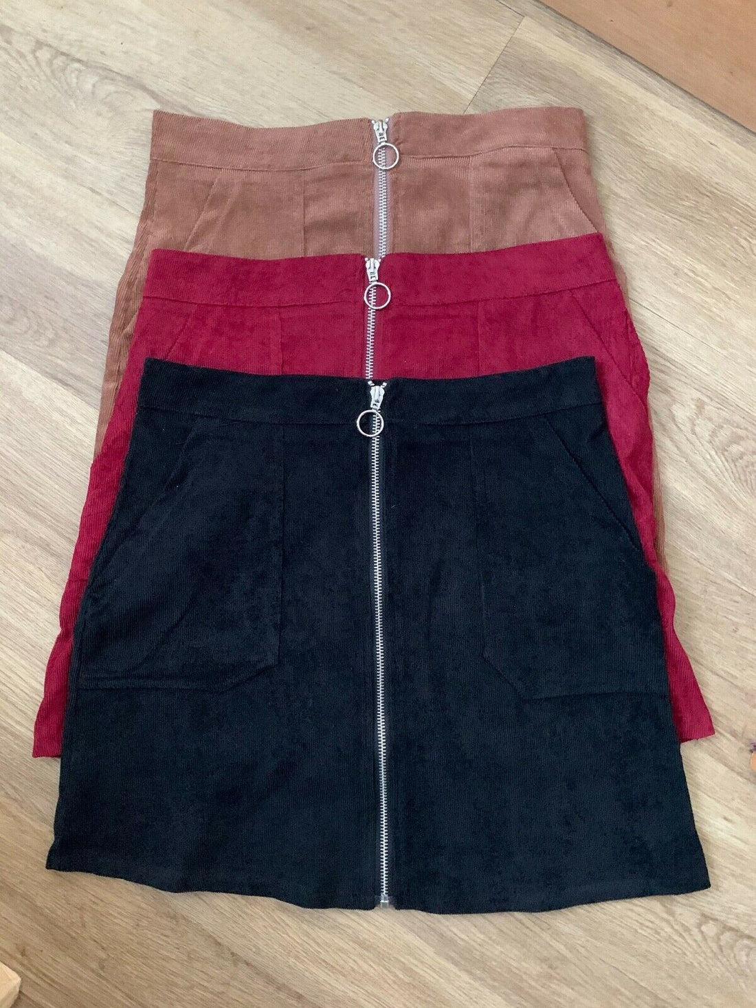 SHEIN O-ring Zip Front Corduroy Mini Skirt Available in 3 Colours Sizes: S & M - BB Fashion Outlet