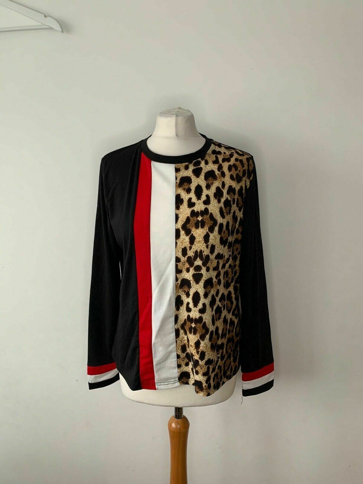 SHEIN Leopard Print Colourblock Tee Long Sleeve T-Shirt Size M 10