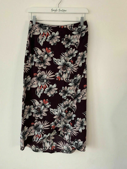 M&S Sustainable Viscose Grape Mix Floral Size 8 Faux Wrap Midi Skirt