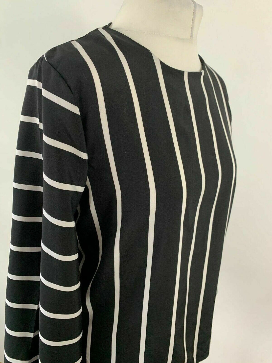 SHEIN Bishop Sleeve Blouse Striped Black & White Top Size M 10 - BB Fashion Outlet