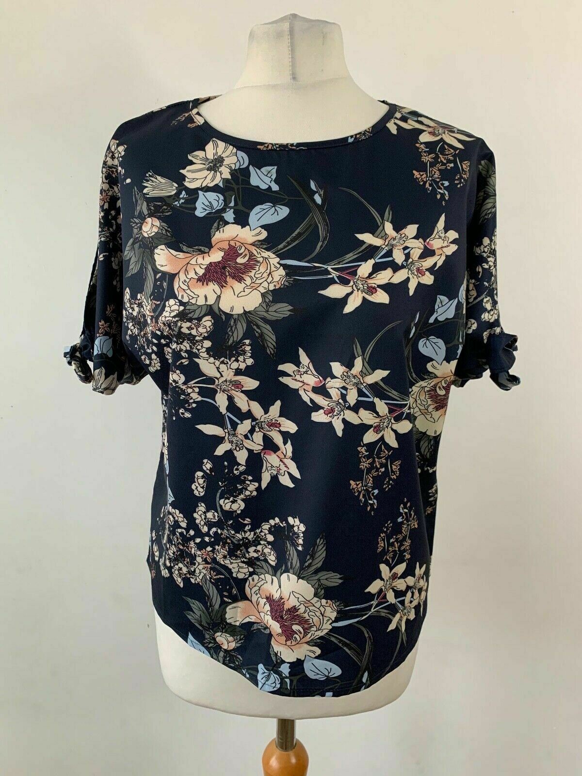 SHEIN Blue Floral Print Split Sleeve Top Size M 10