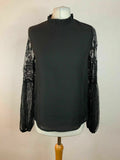 SHEIN Black Shell Top Lace Sleeve Frill Neck Size S 8 Balloon Sleeve - BB Fashion Outlet