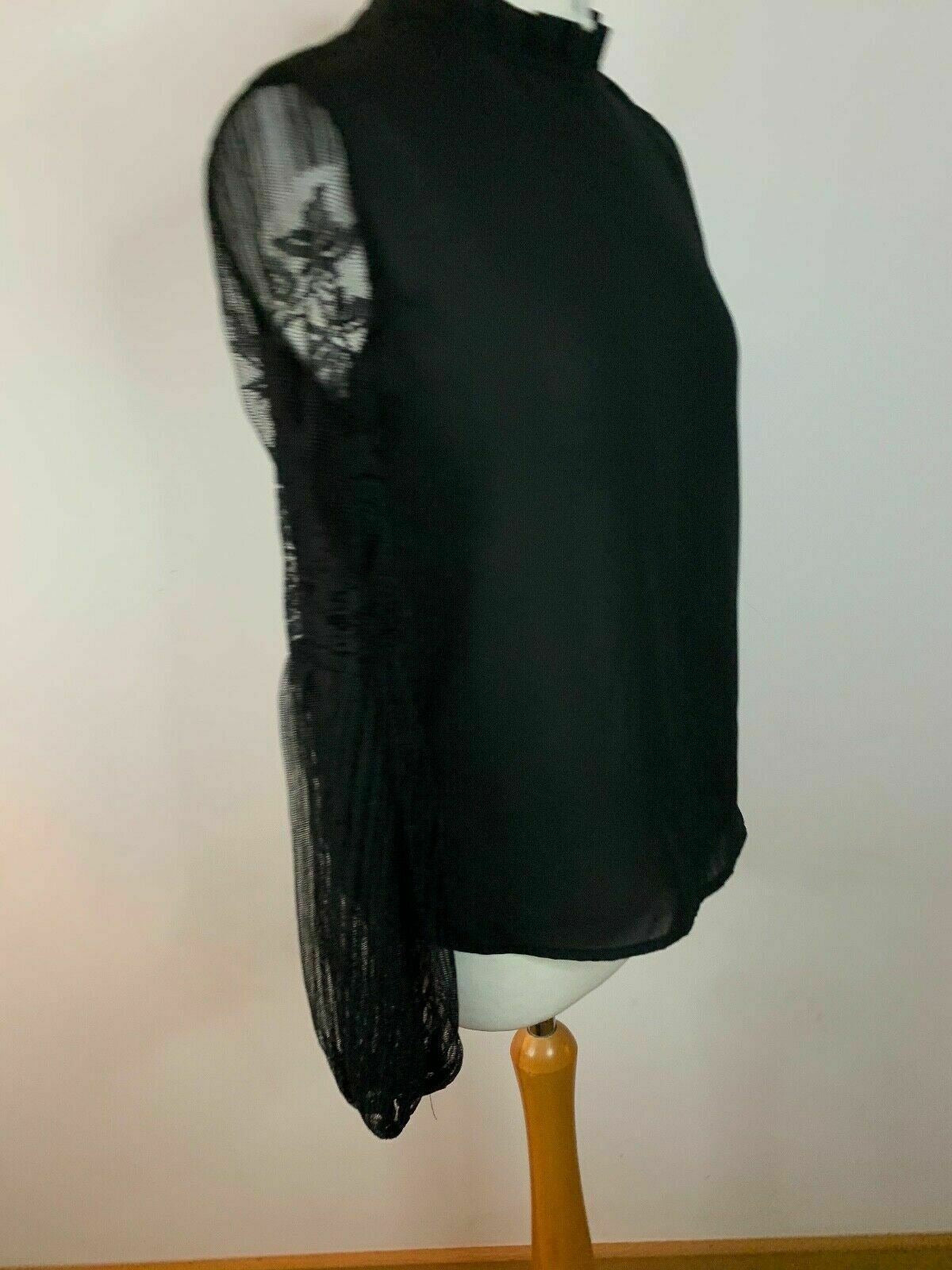 SHEIN Black Shell Top Lace Sleeve Frill Neck Size S 8 Balloon Sleeve