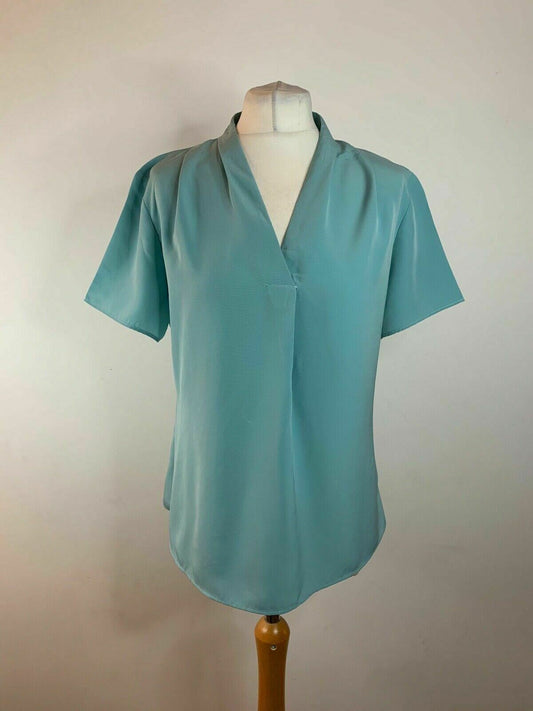 SIMON JERSEY Pleat Shoulder V-Neck Blouse, Aqua Size 12