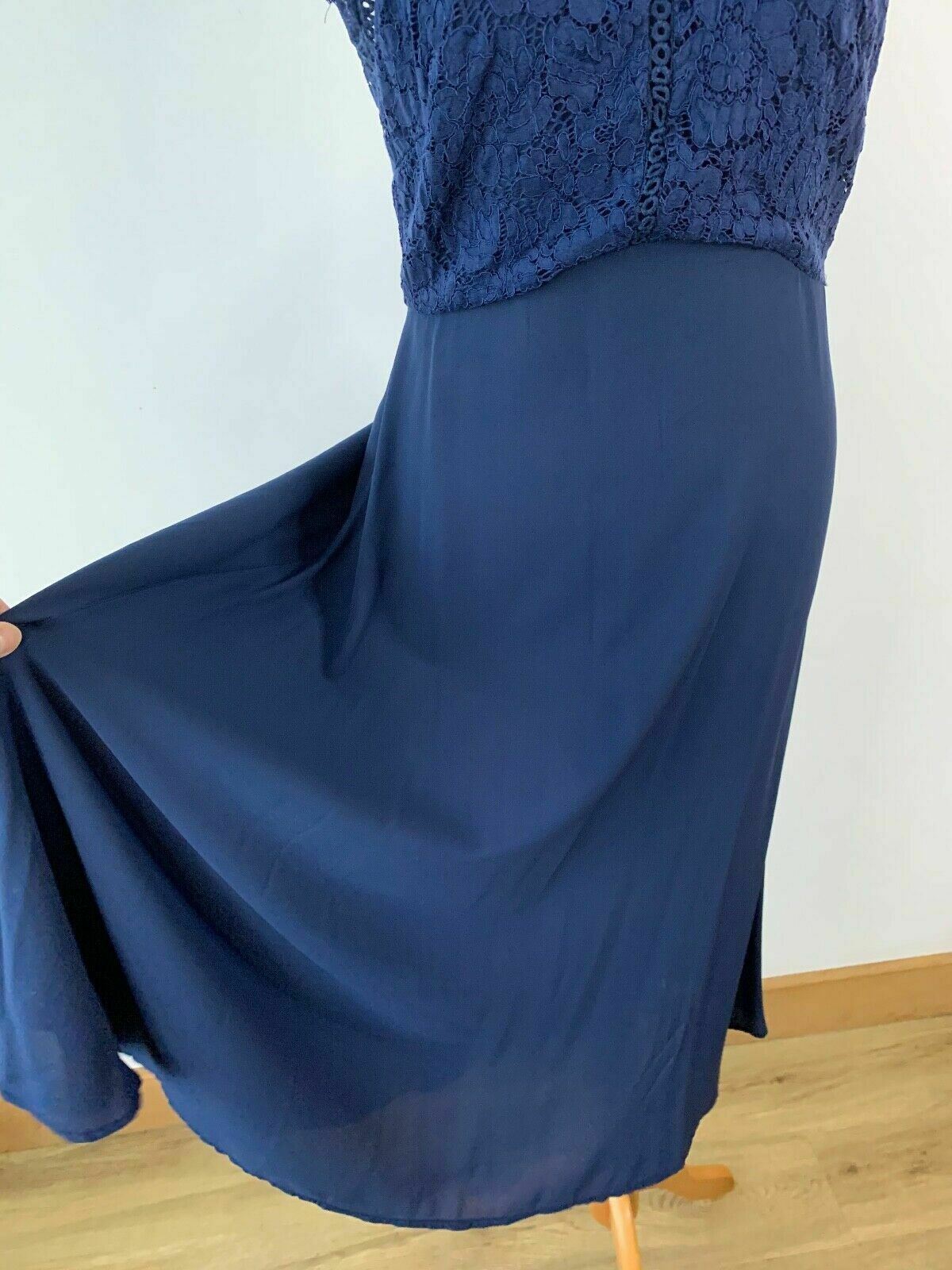 SHEIN Cutout Zipper Back Lace Bodice Flare Blue Dress Size M 10 - BB Fashion Outlet