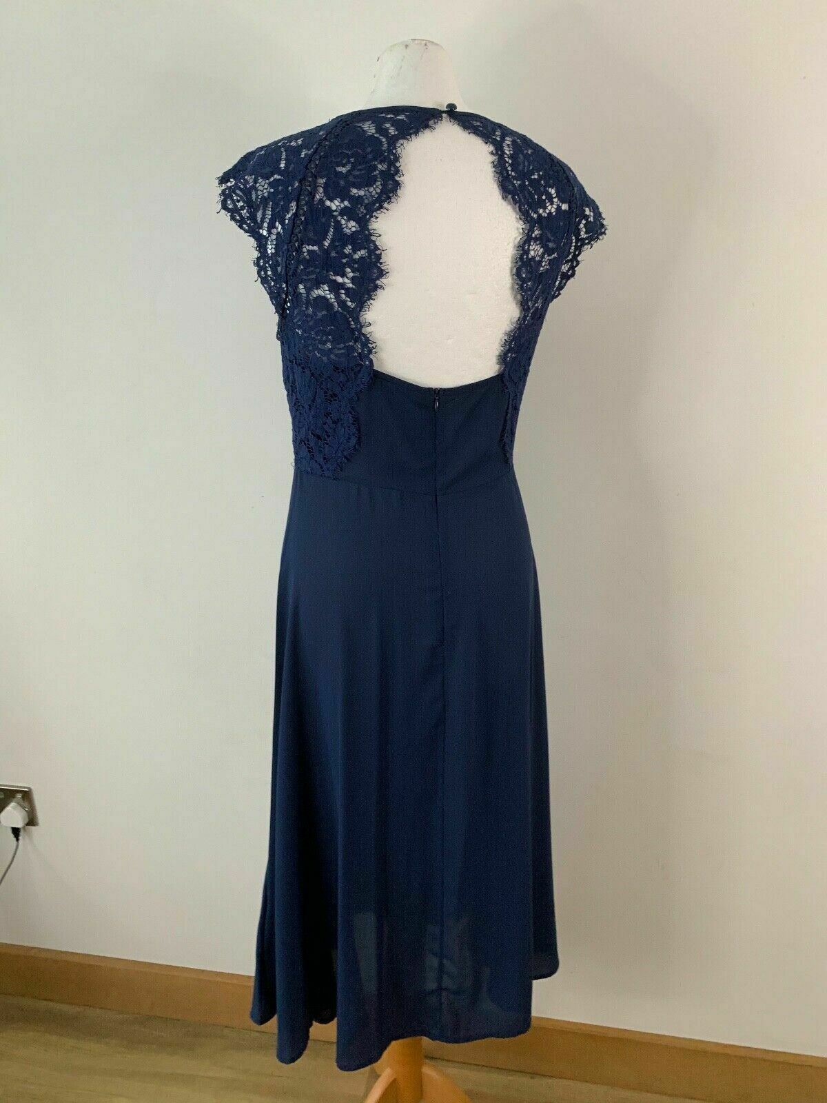 SHEIN Cutout Zipper Back Lace Bodice Flare Blue Dress Size M 10
