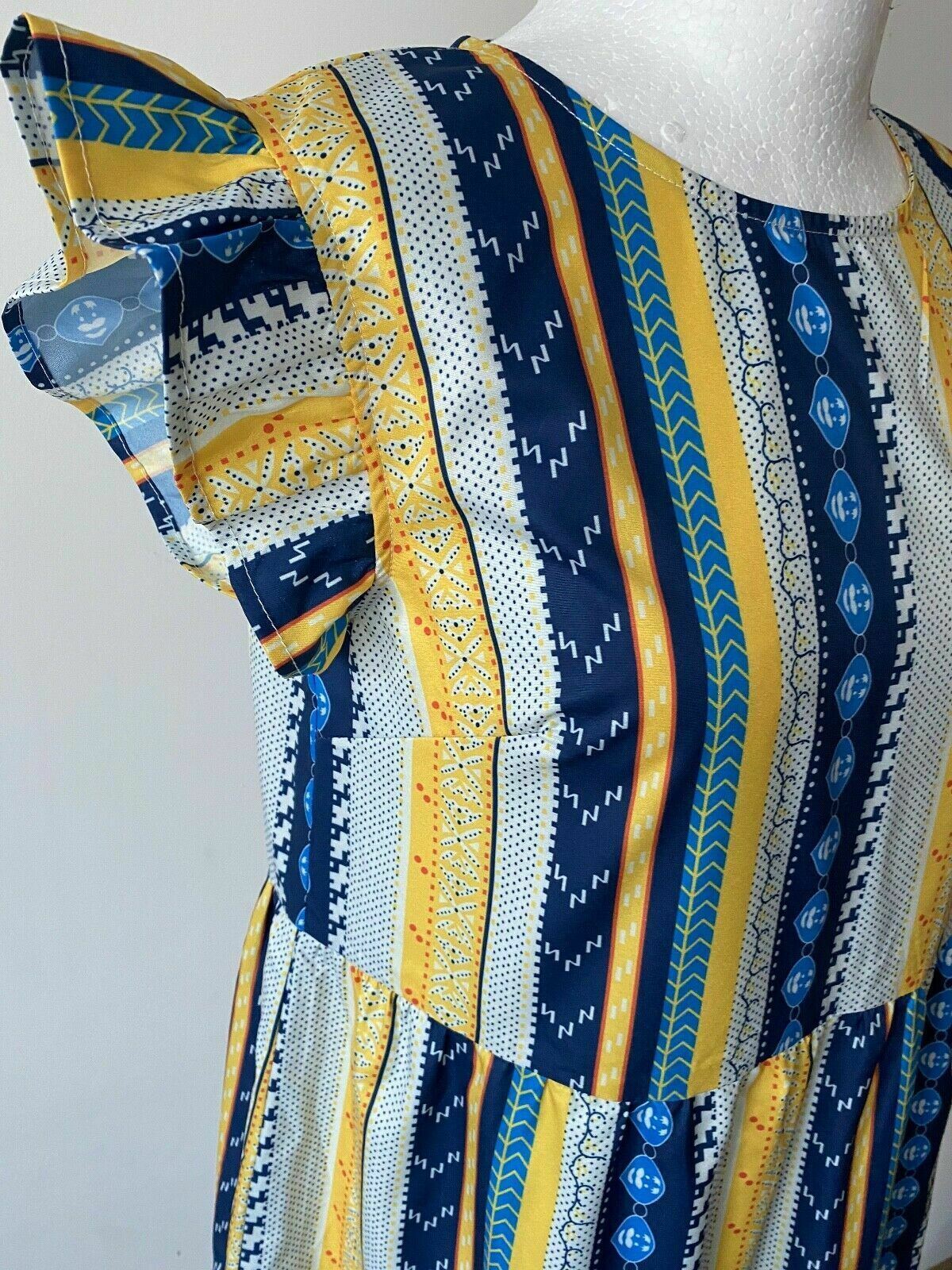 SHEIN Aztec Print Ruffle Trim Dress Size M 10 Boho Smock
