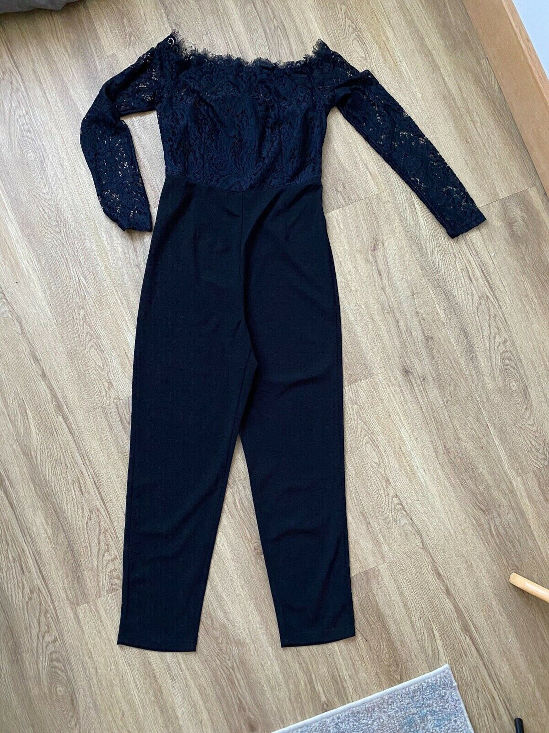 SHEIN Off Shoulder Lace Bodice Black Jumpsuit Size S 8 UK Black or Burgundy - Beagle Boutique Fashion Outlet