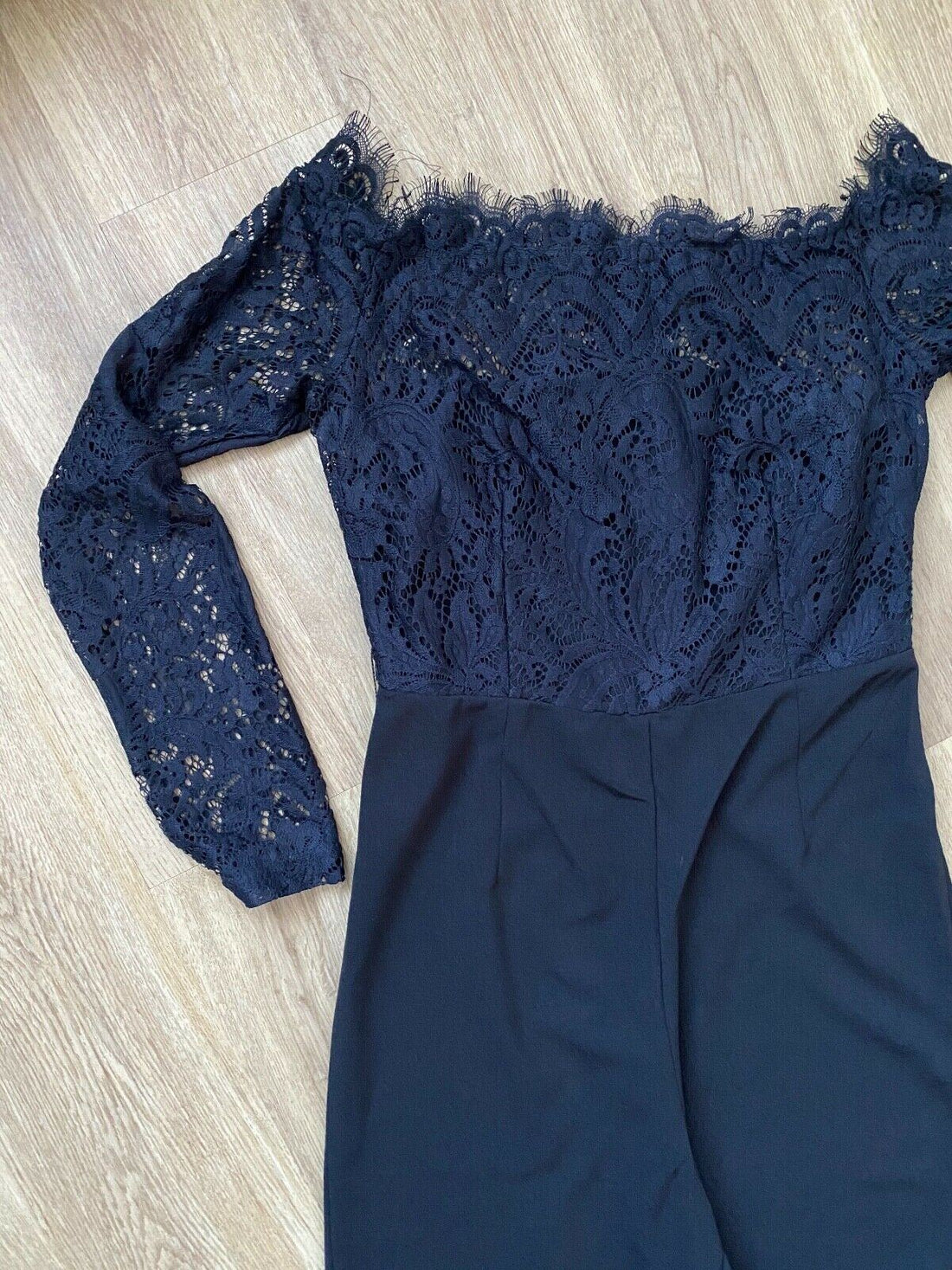 SHEIN Off Shoulder Lace Bodice Black Jumpsuit Size S 8 UK Black or Burgundy - Beagle Boutique Fashion Outlet