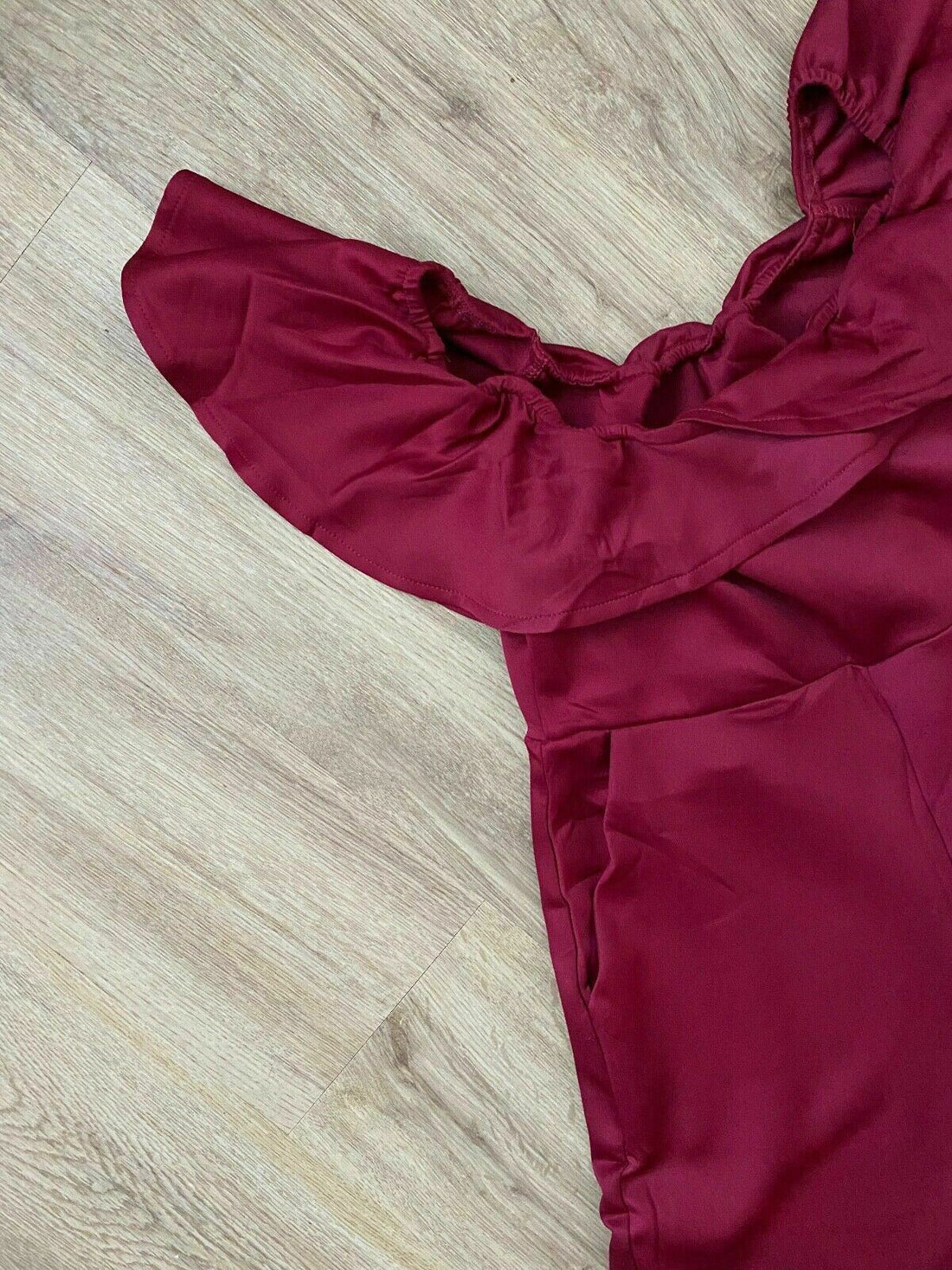 ROMWE Off the shoulder Jumpsuit Burgundy Frill Size S 8 UK Wide Leg - Beagle Boutique Fashion Outlet