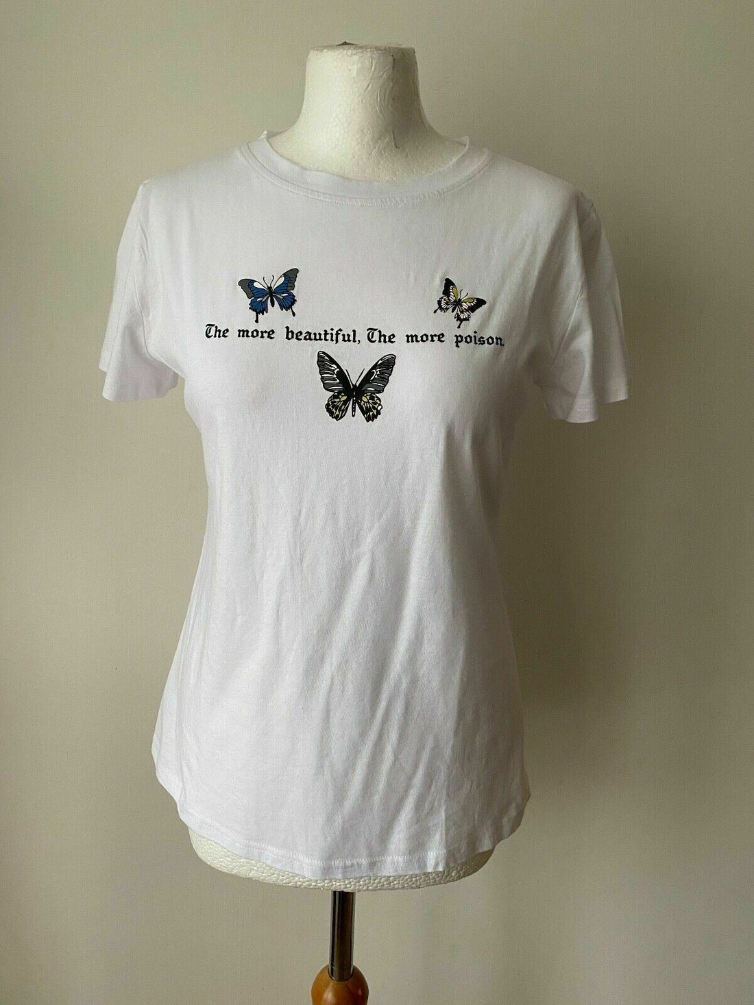 SHEIN White Butterfly & Slogan Graphic Tee Size L 12 - 14 T-Shirt - Beagle Boutique Fashion Outlet