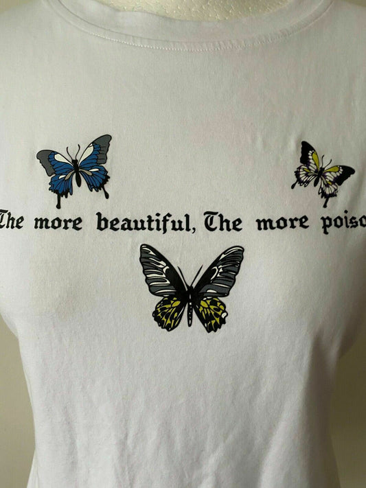 SHEIN White Butterfly & Slogan Graphic Tee Size L 12 - 14 T-Shirt