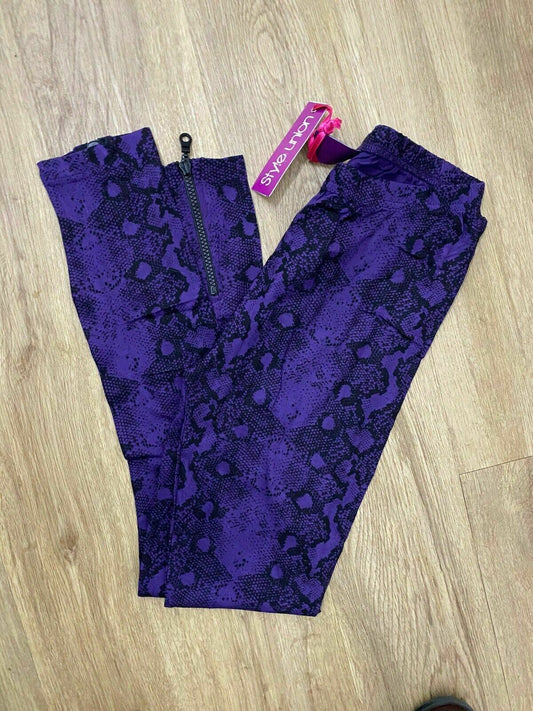 Fashion Union Purple Snake Print Legging Size 12 (8 - 12) Zip Hem Detail