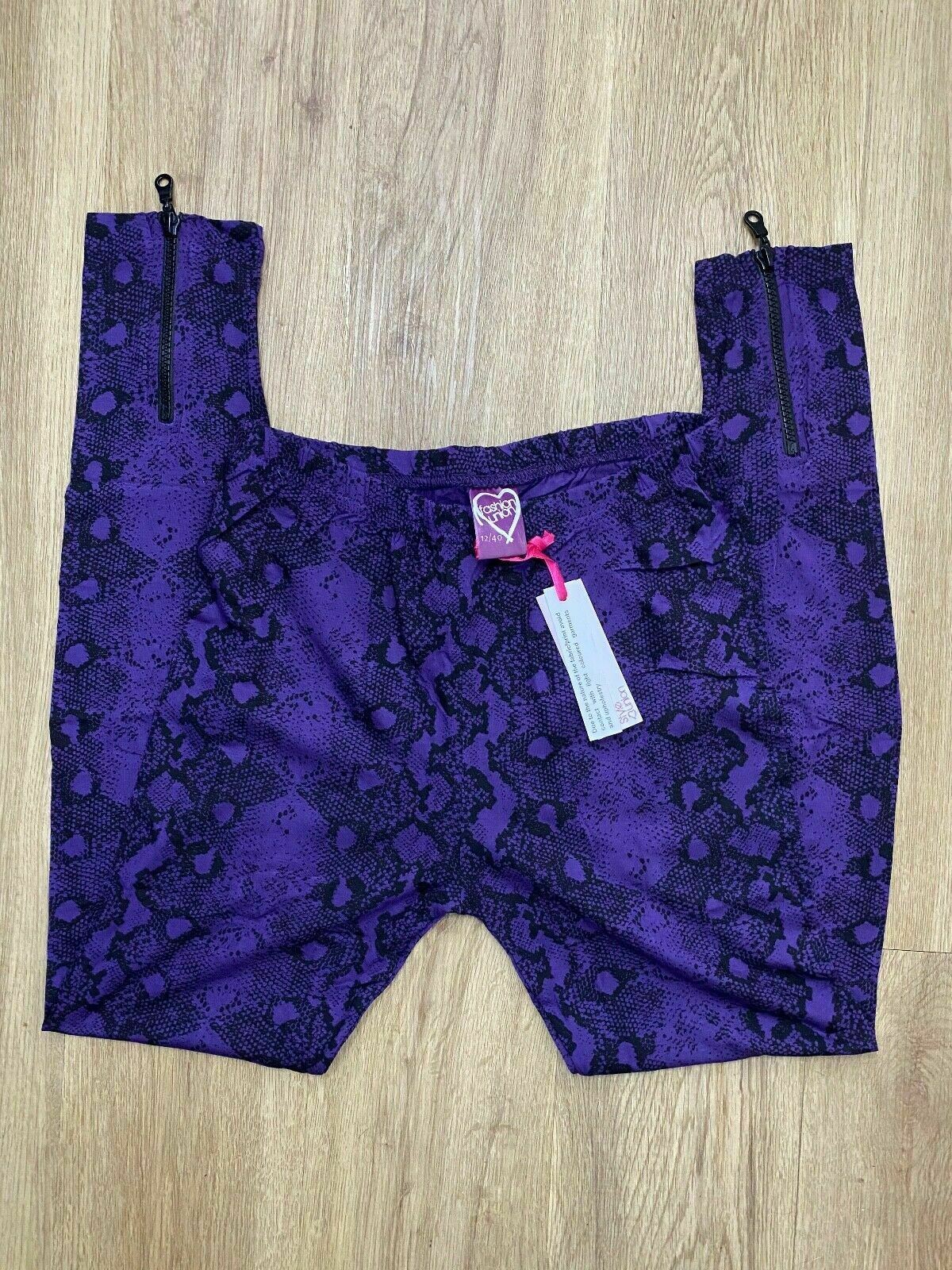 Fashion Union Purple Snake Print Legging Size 12 (8 - 12) Zip Hem Detail