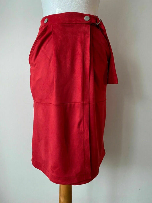 Red Suedette Wrap Midi Skirt Size 8