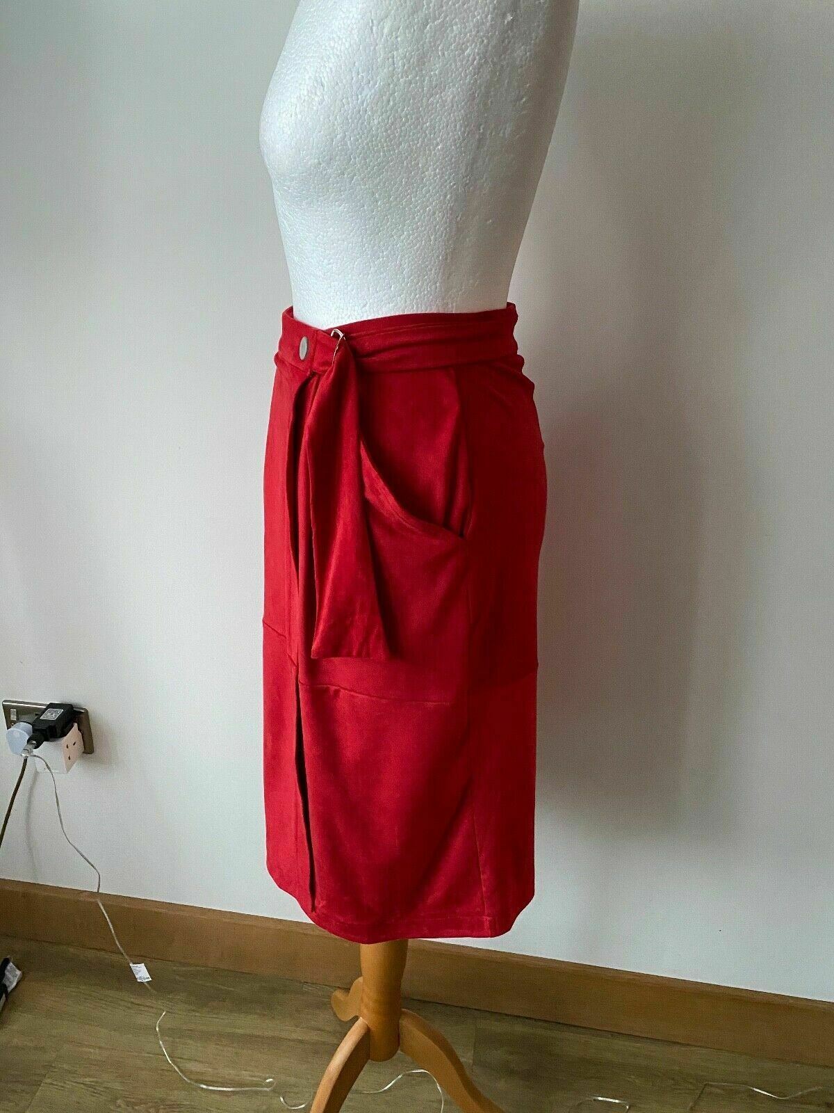 Red Suedette Wrap Midi Skirt Size 8