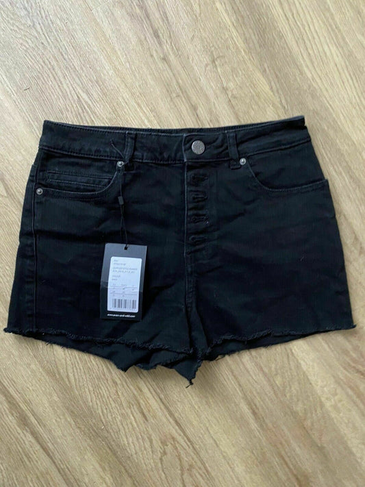 Even & Odd Black Denim Hotpants Shorts Size S 8 UK W28 Raw edges