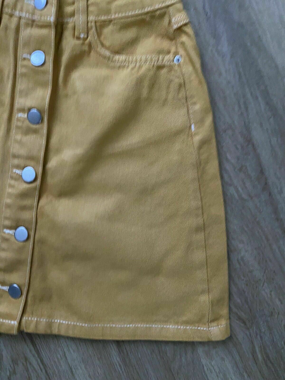 TwinTip Yellow denim mini Skirt Size S Button Through A-Line W26"