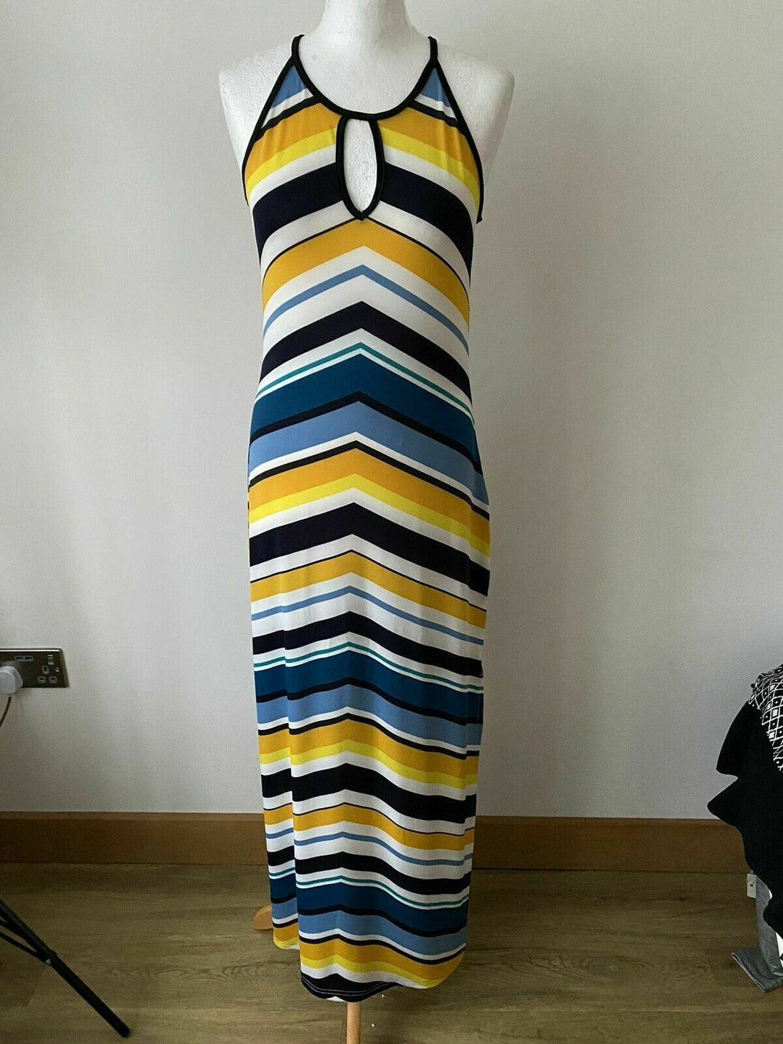 Anna Field Striped Maxi Dress Size 10 Key Hole Strappy Sleeveless - BB Fashion Outlet