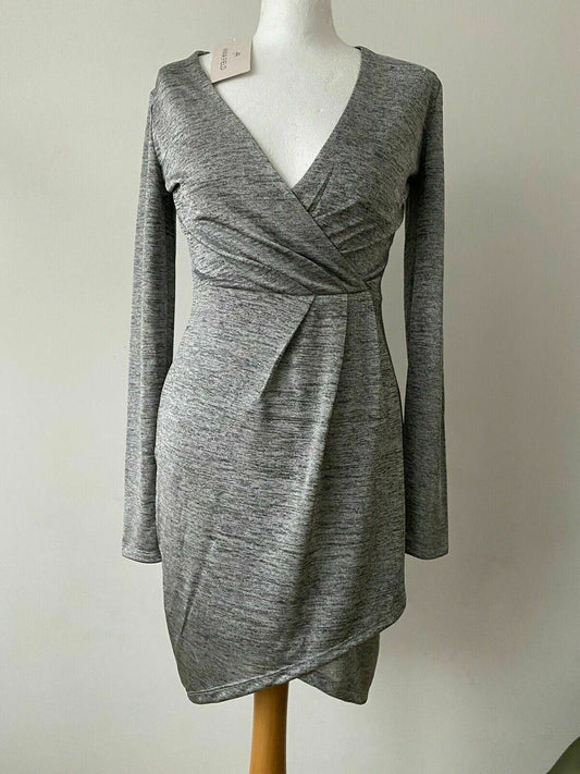 Anna Field Grey Cross Over Dress Size 8 / 36 Long Sleeve