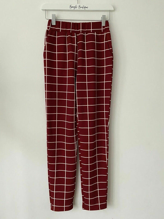 SHEIN Maroon Grid Trousers Size XS 6 - 8 Pockets