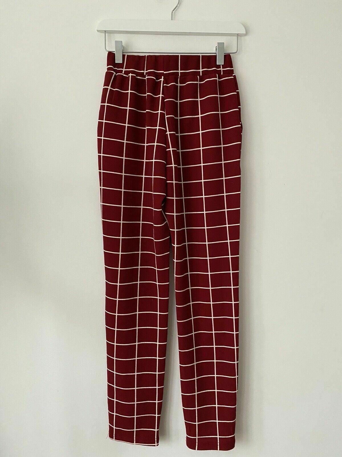 SHEIN Maroon Grid Trousers Size XS 6 - 8 Pockets
