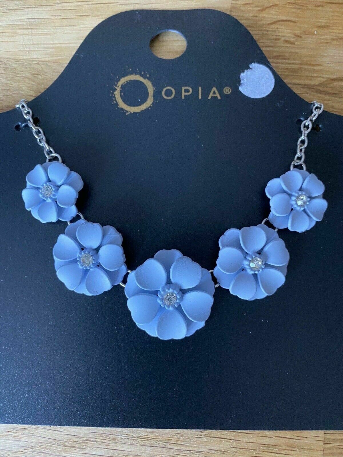 Primark Opia Flower Necklace blue Flowers Silver Plated Chain Costume Jewellery