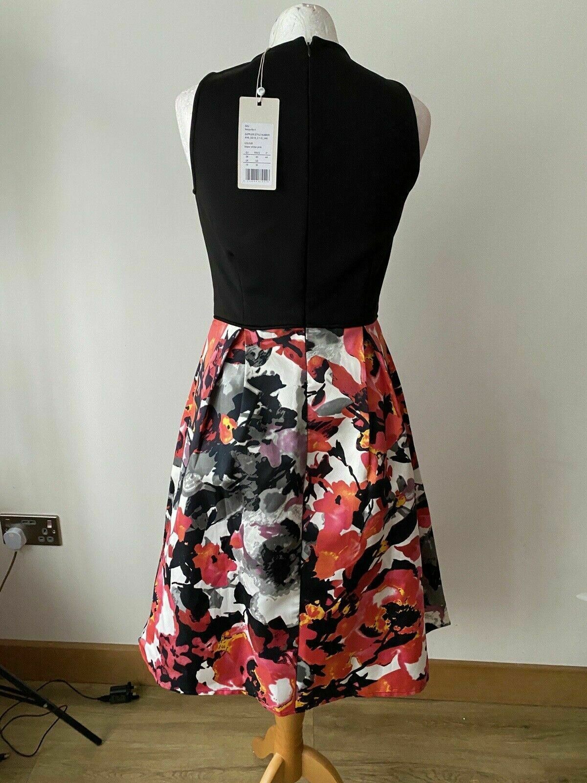 Anna Field A-Line Dress Size 10 / 38 Contrast Black White Pink Jewelled Neckline