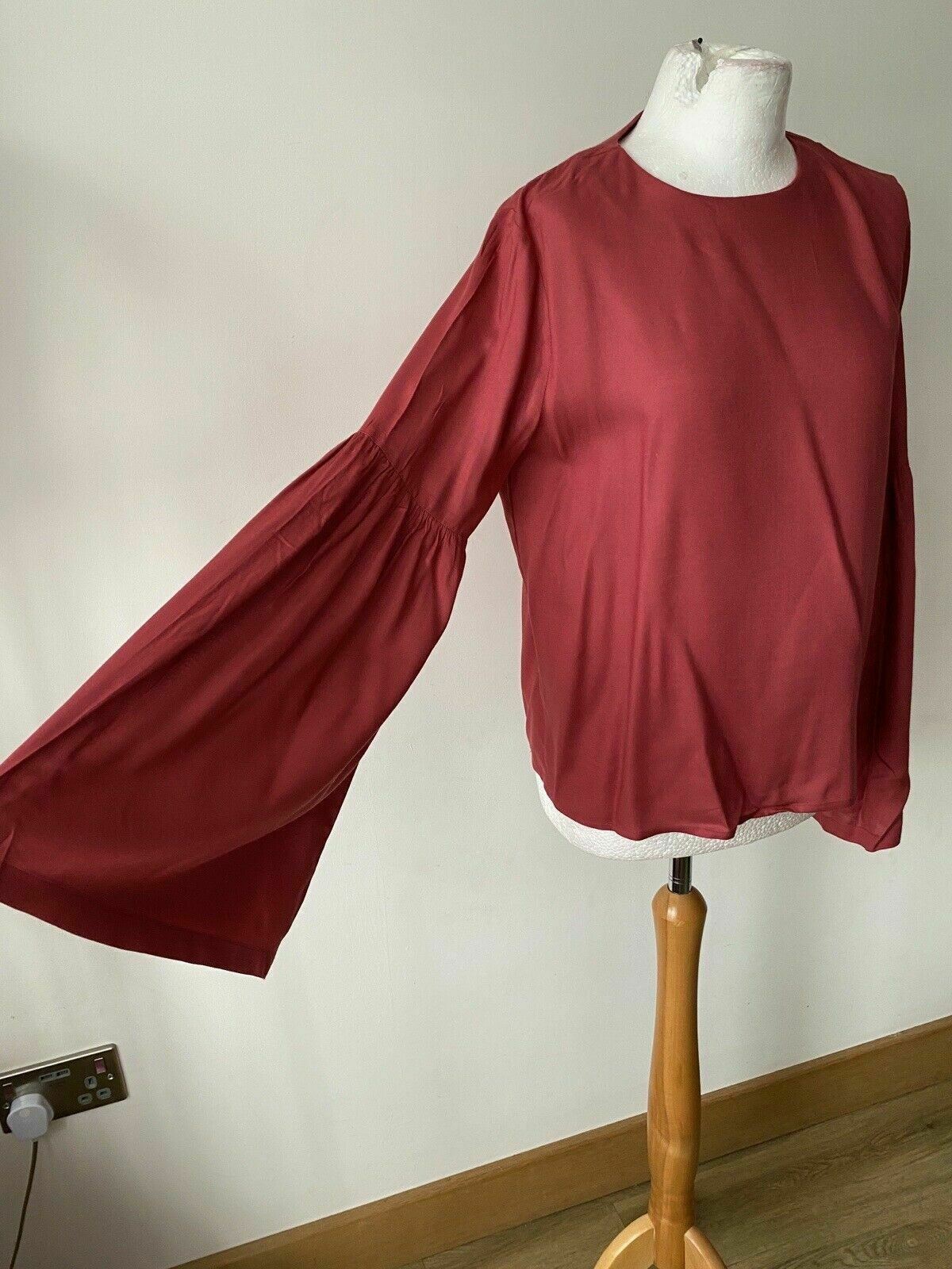NA-KD Balloon Sleeve Blouse Size M 12 Dusty Red