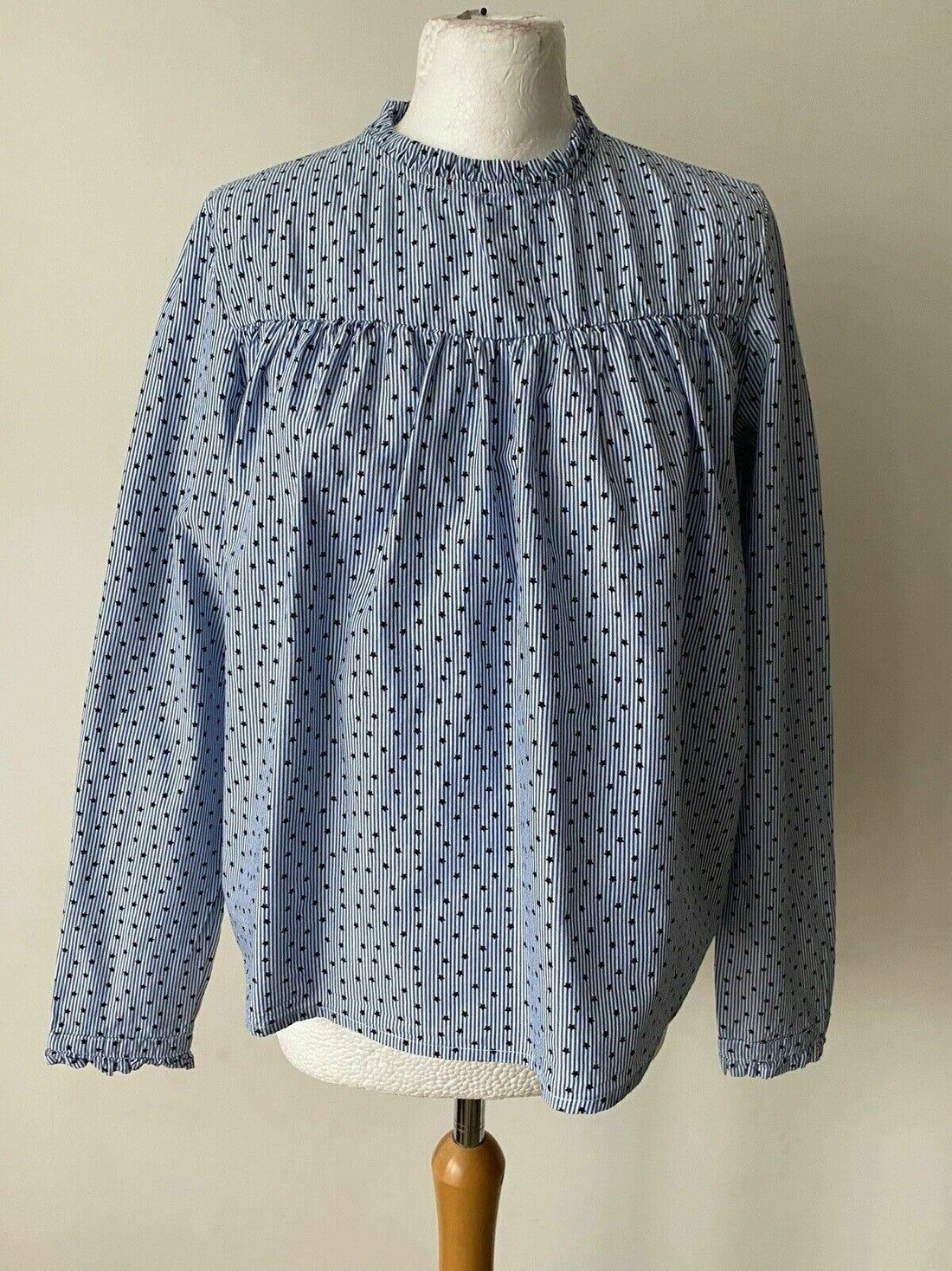 ONLY Strip Stars Smock top Size 10 Frill Neck - BB Fashion Outlet