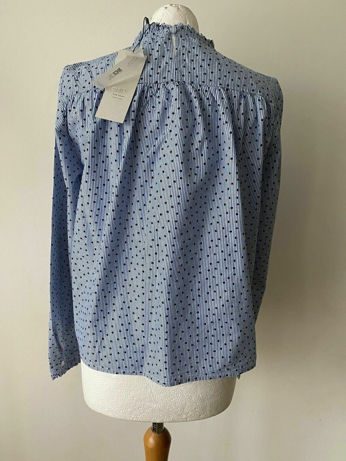 ONLY Strip Stars Smock top Size 10 Frill Neck