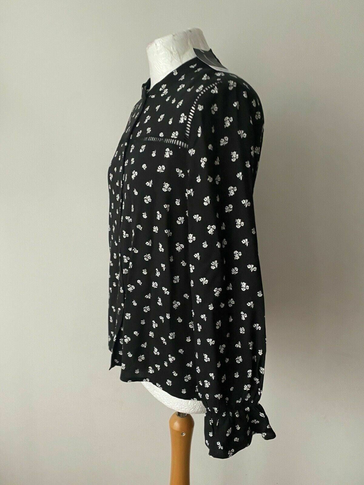 Dorothy Perkins Black White Floral Shirt Size 12 Collarless