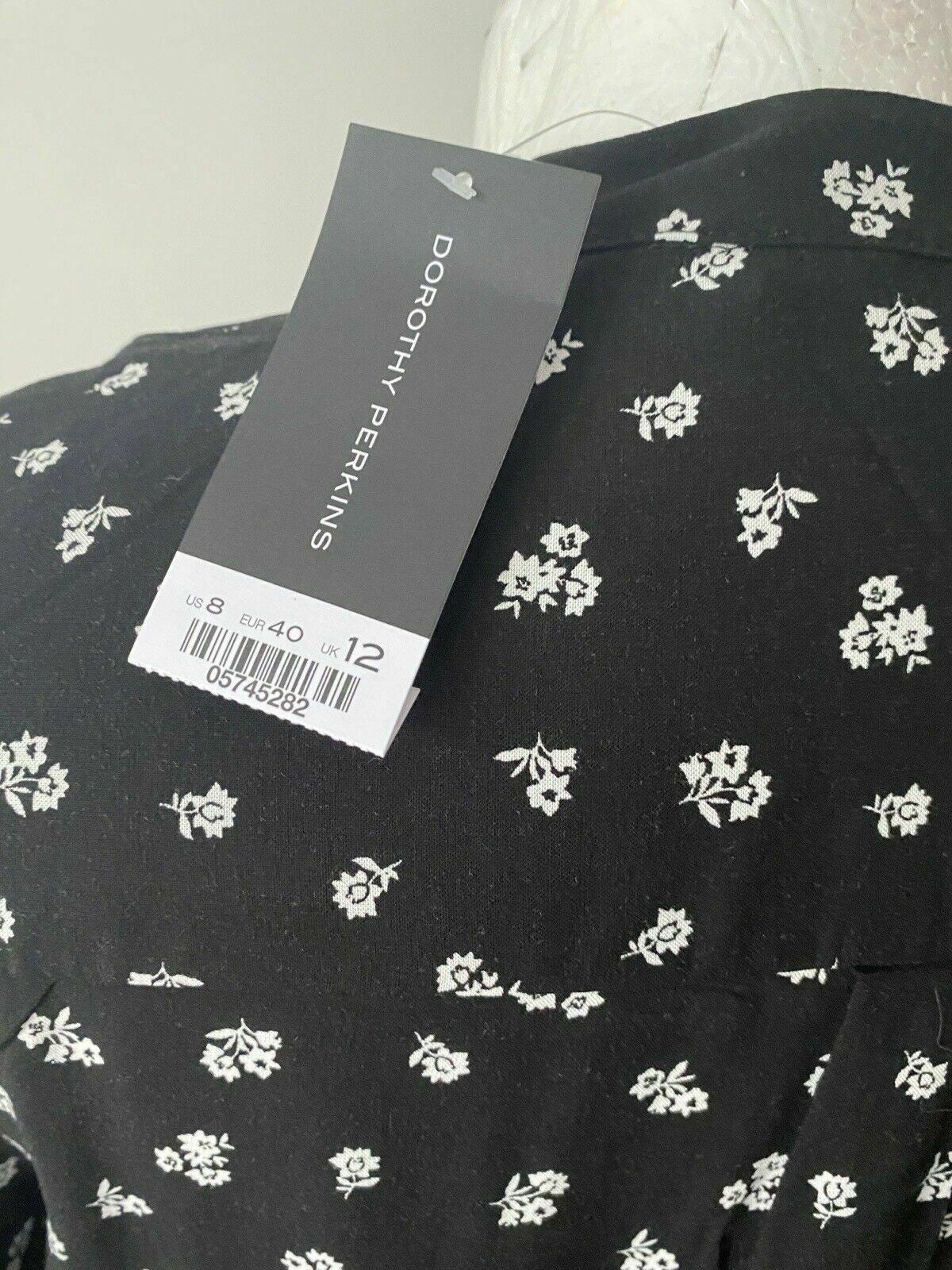 Dorothy Perkins Black White Floral Shirt Size 12 Collarless