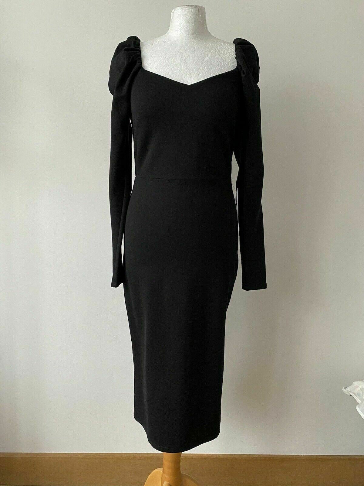 Dressed To The Nines Black Bodycon Dress Size 10 Puff Shoulders Long Sleeve - BB Fashion Outlet