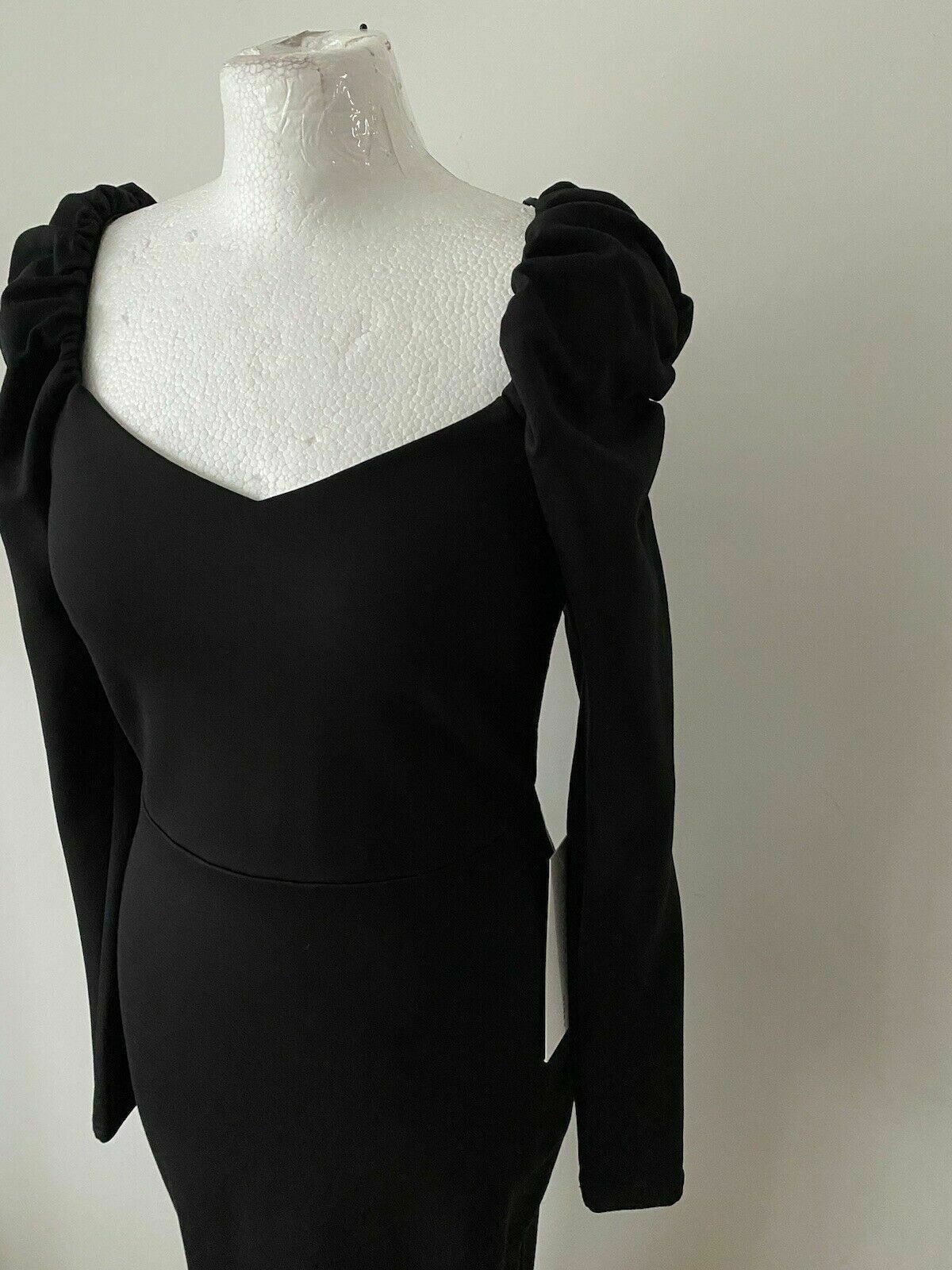 Dressed To The Nines Black Bodycon Dress Size 10 Puff Shoulders Long Sleeve - BB Fashion Outlet