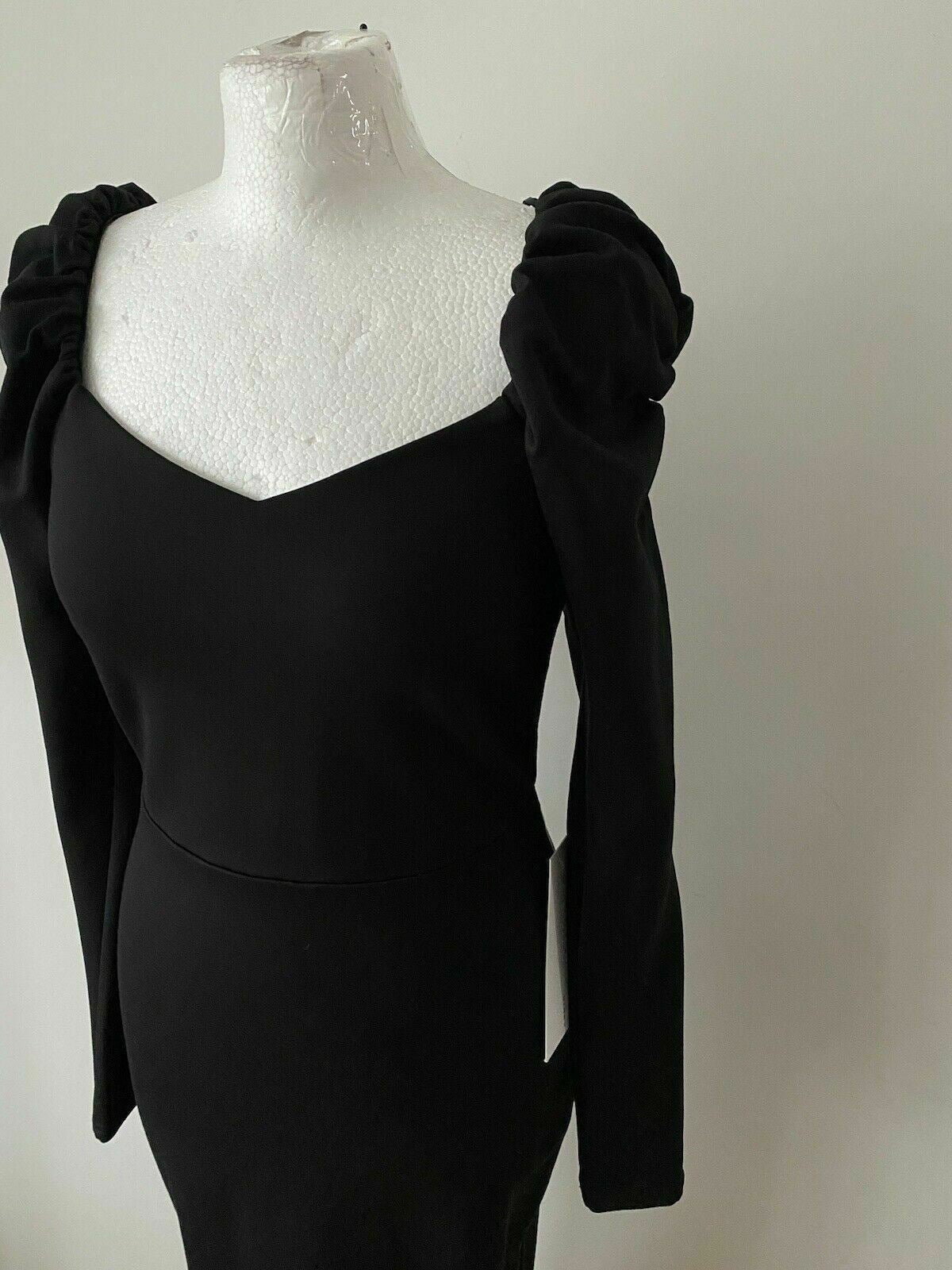 Dressed To The Nines Black Bodycon Dress Size 10 Puff Shoulders Long Sleeve