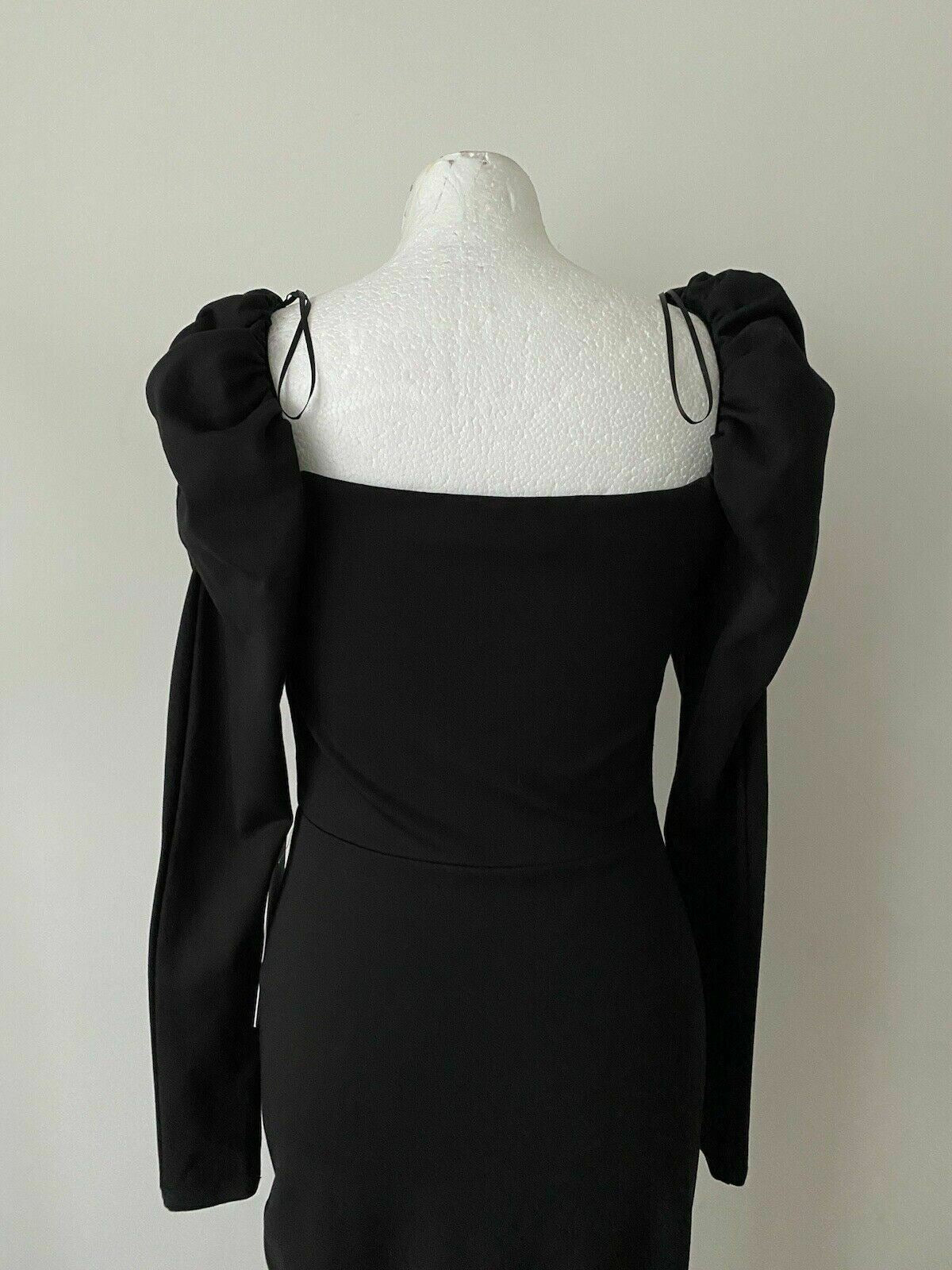 Dressed To The Nines Black Bodycon Dress Size 10 Puff Shoulders Long Sleeve - BB Fashion Outlet