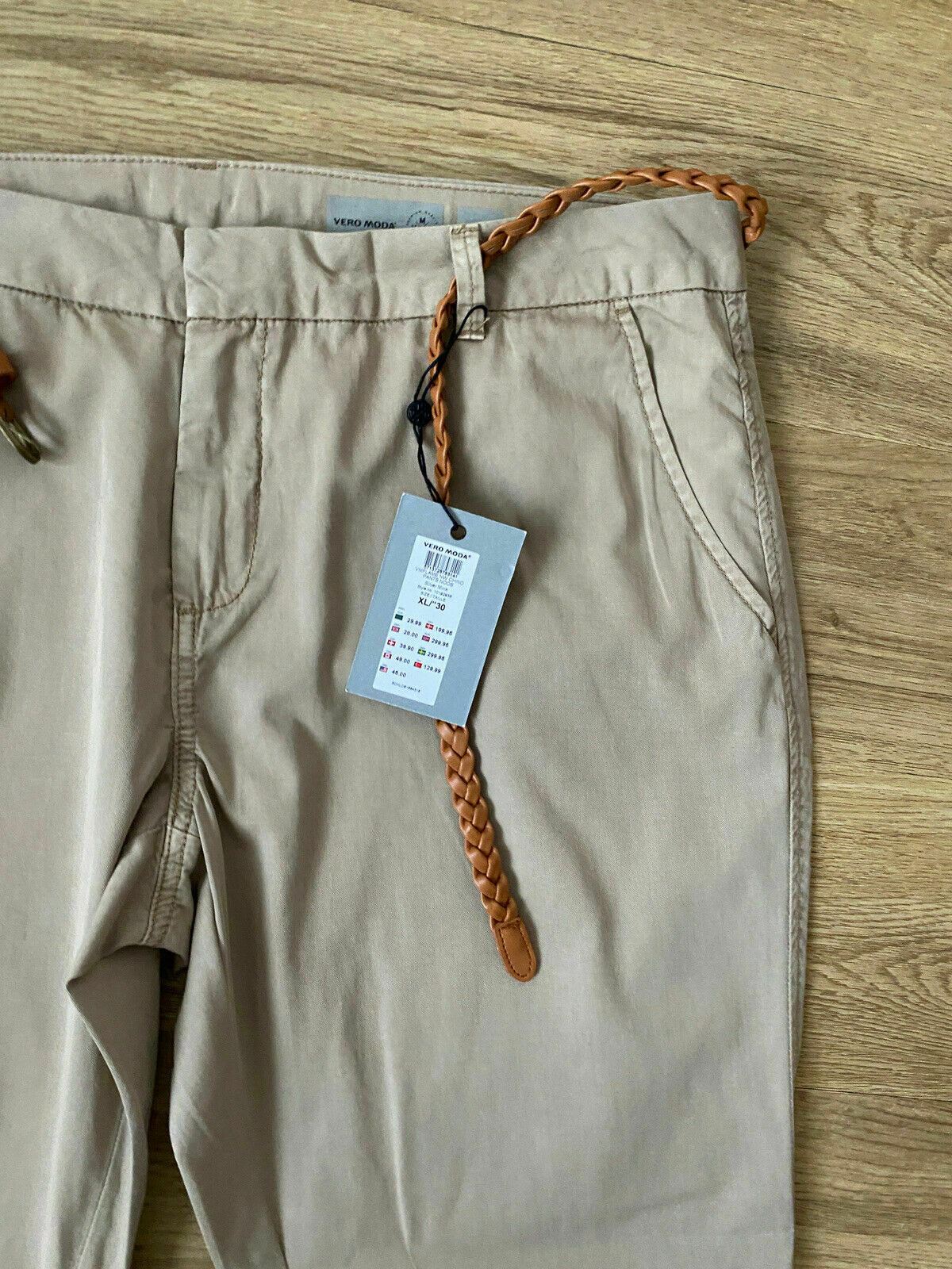 Vero Moda Belted Chino Pants Size XL  W38  L29 Silver Mink