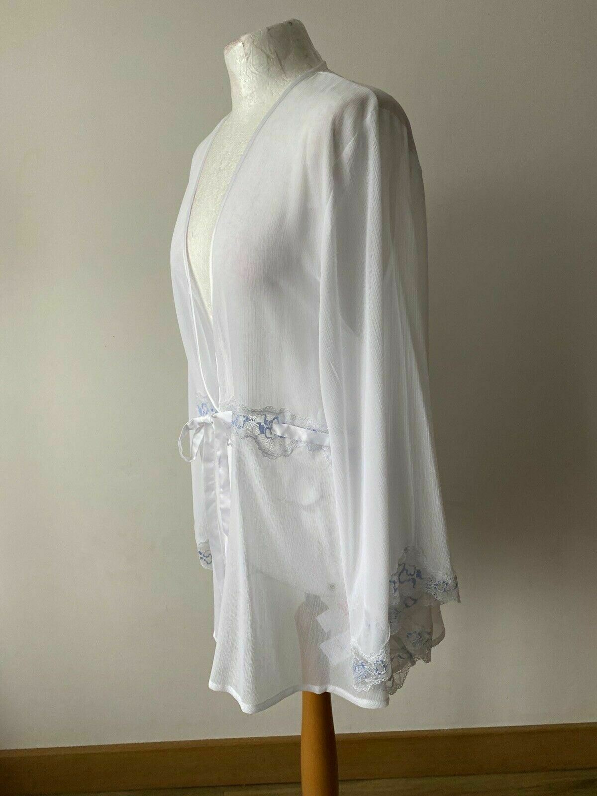 mint & berry White Lace Mini Robe Size L  12 Short Sleeve with Draped Sleeve - BB Fashion Outlet