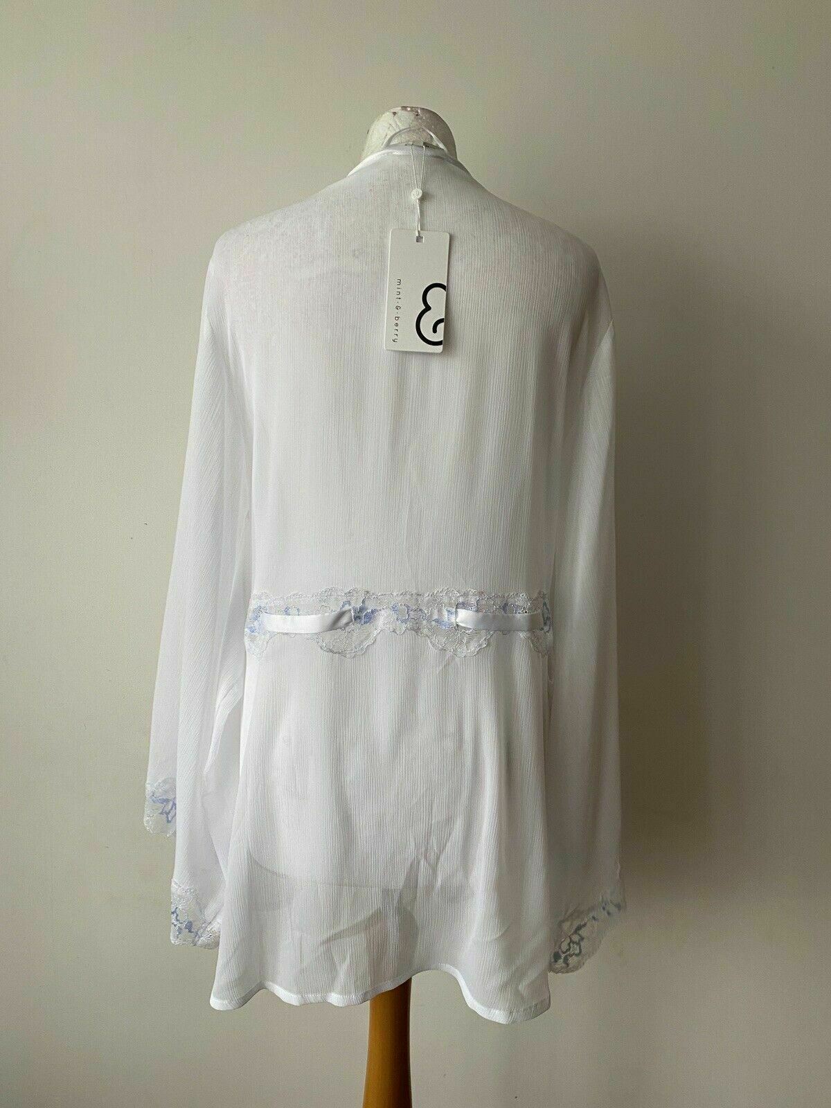 mint & berry White Lace Mini Robe Size L  12 Short Sleeve with Draped Sleeve - BB Fashion Outlet