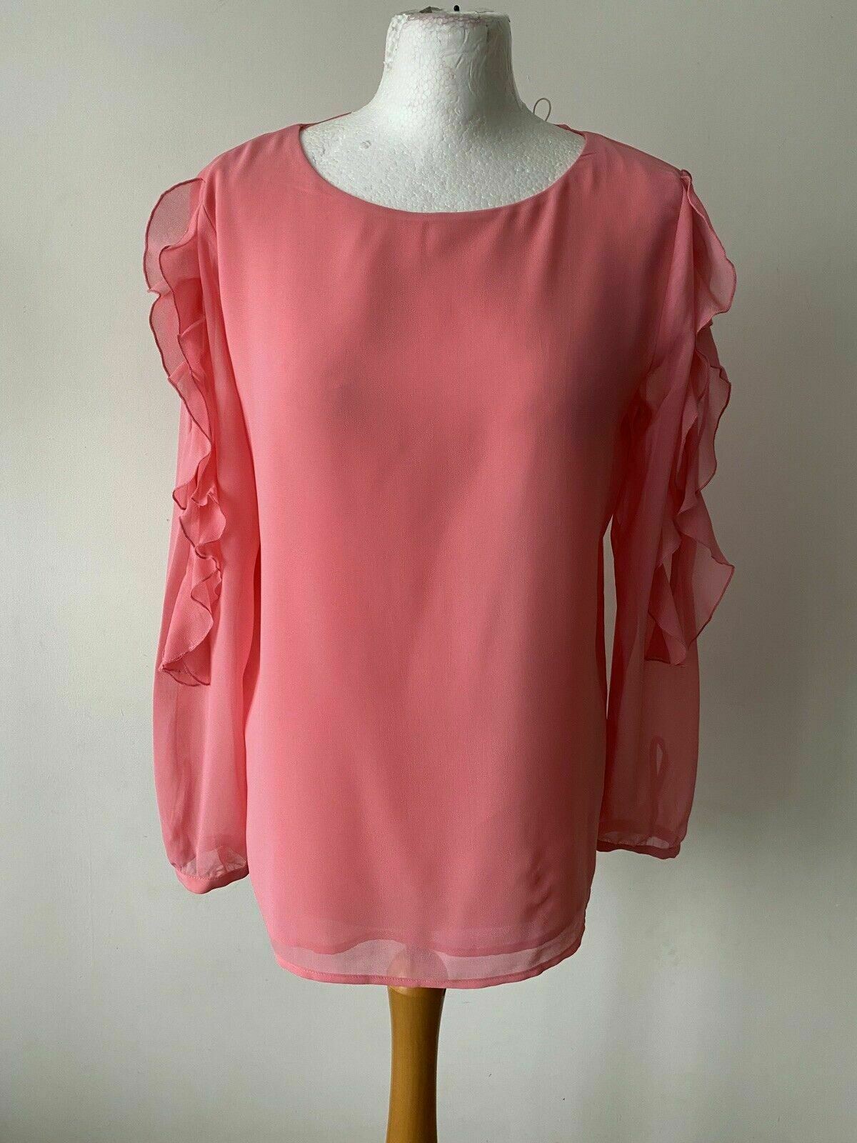 Esprit Pink Blouse Size 12 Ruffle Sleeves - Beagle Boutique Fashion Outlet