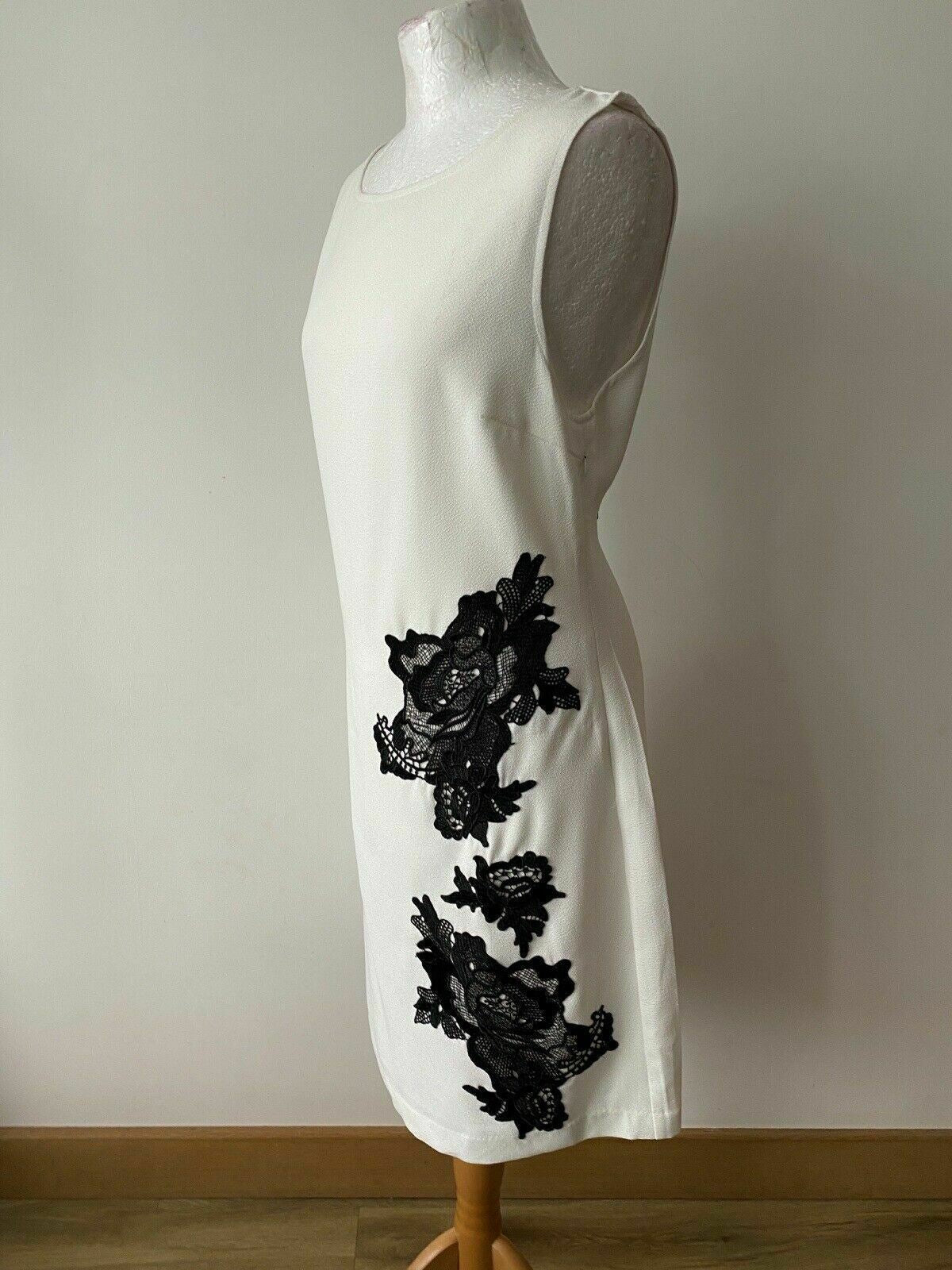 Anna Field White Shift Dress Black Embroidered Size 14 Fully Lined