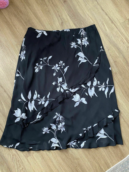 Classics Black Chiffon Layered Skirt Size 26 Black White Floral Waist 40" - 46"