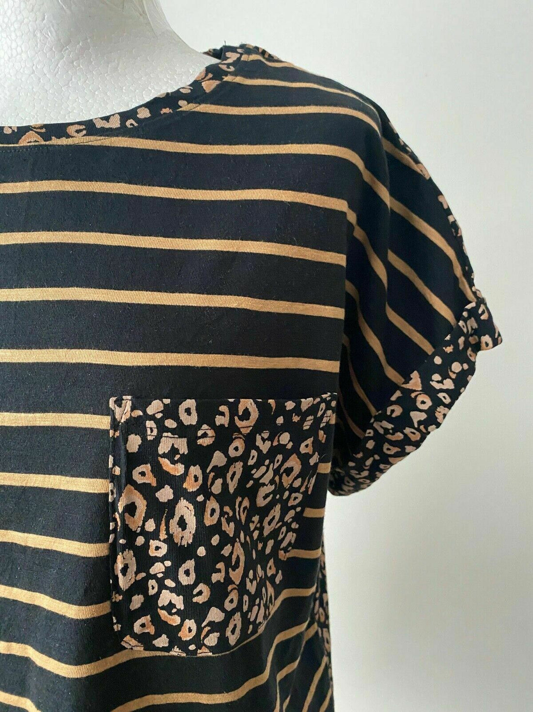 Tu Contrast T-shirt Striped Front Animal Print Back Pocket Top Sizes 16 18 - BB Fashion Outlet