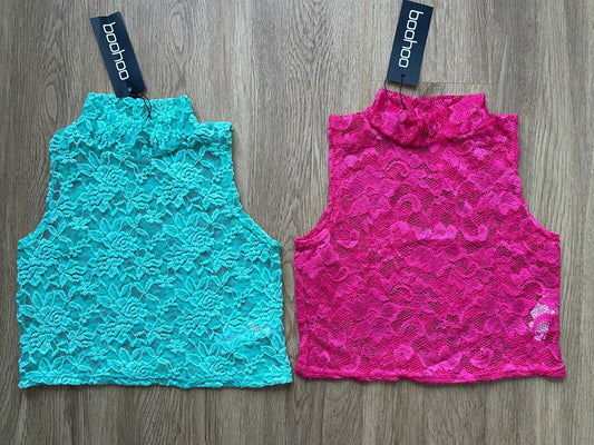 Boohoo Faith Lace Sleeveless Crop Top Green or Pink Sizes: 8, 10 & 12