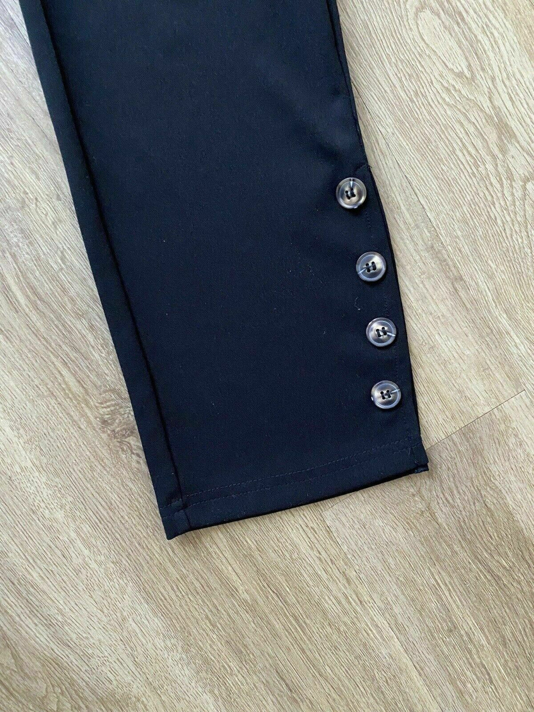 Shein Black Trouser Size S 8 Button Split Hem detail Elasticated Waist Cropped - BB Fashion Outlet