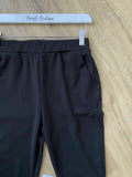 Shein Black Trouser Size S 8 Button Split Hem detail Elasticated Waist Cropped - BB Fashion Outlet