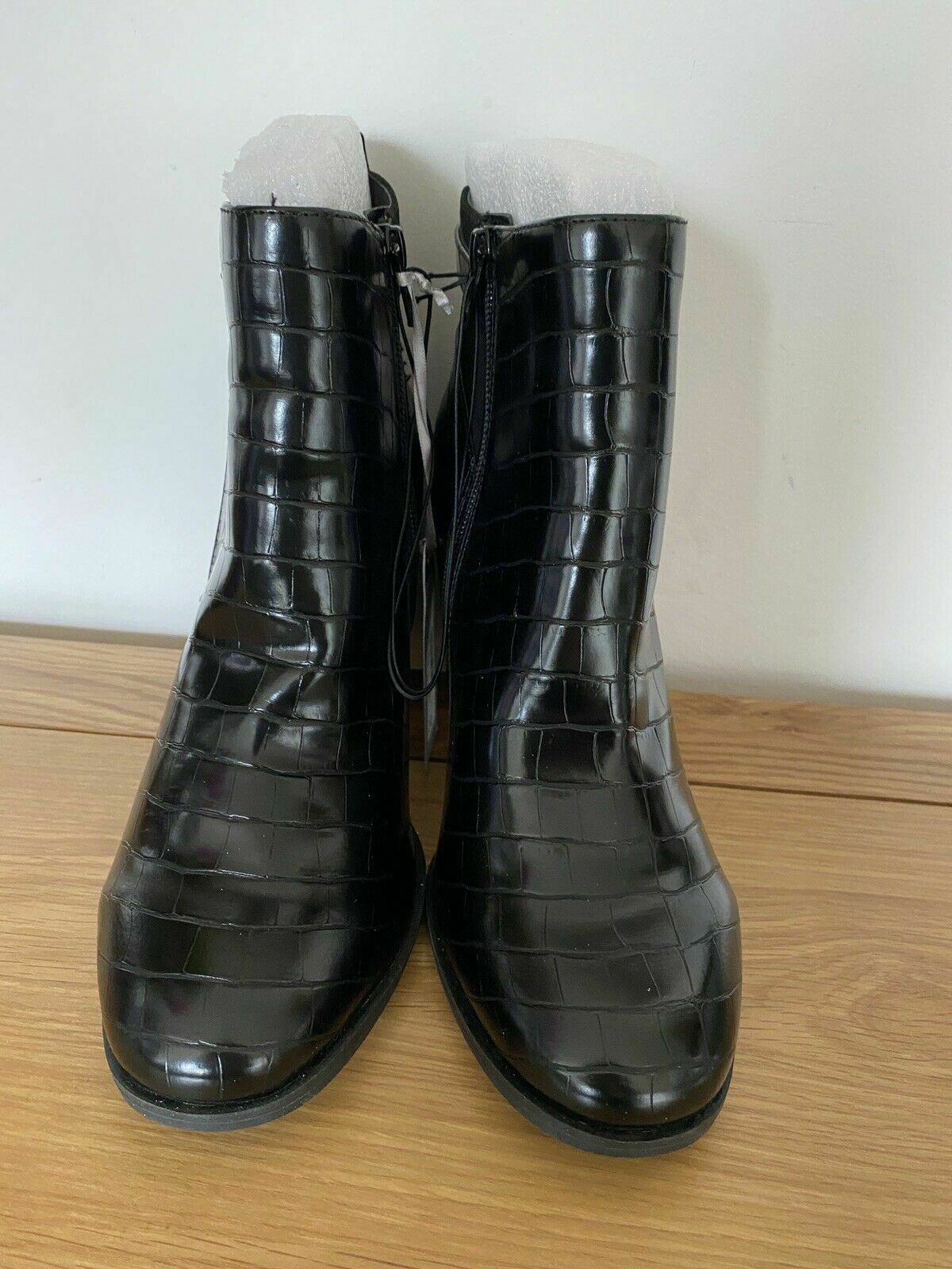 Principles Black Block Heel Boot Size 7 UK Patent Buckle Detail RRP £42