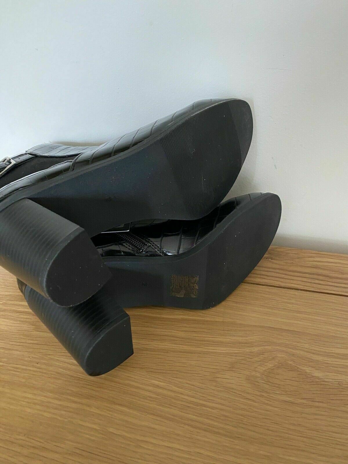 Principles Black Block Heel Boot Size 7 UK Patent Buckle Detail RRP £42