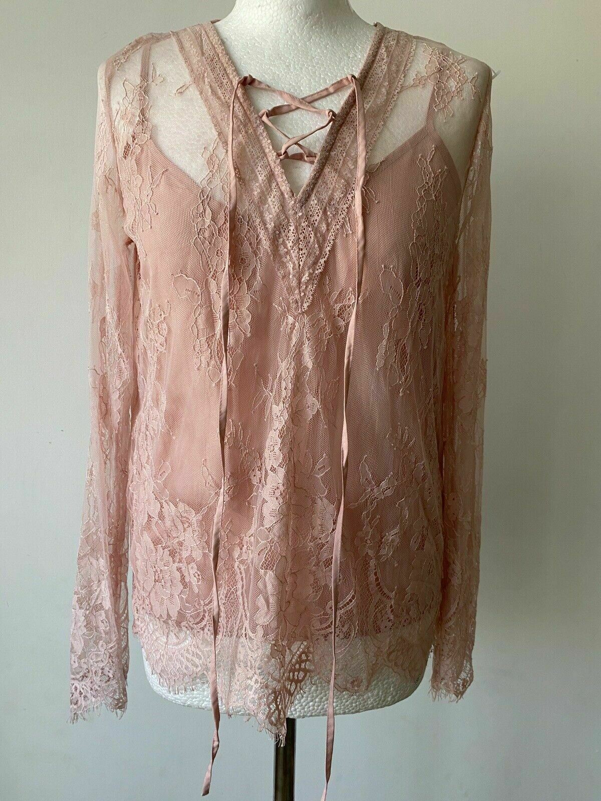 River Island Pink Lace Top With Attached Vest Size 8